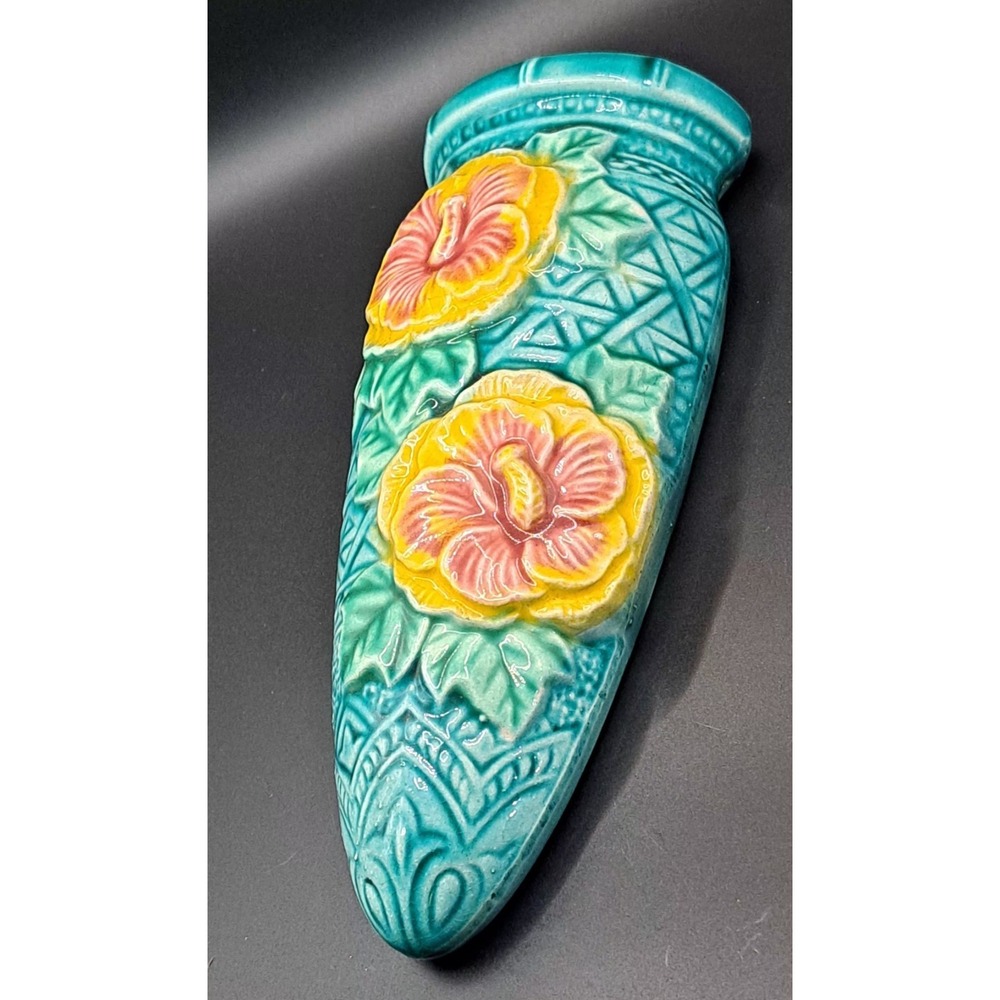 Vintage Floral Majolica Wall Pocket ~Japan